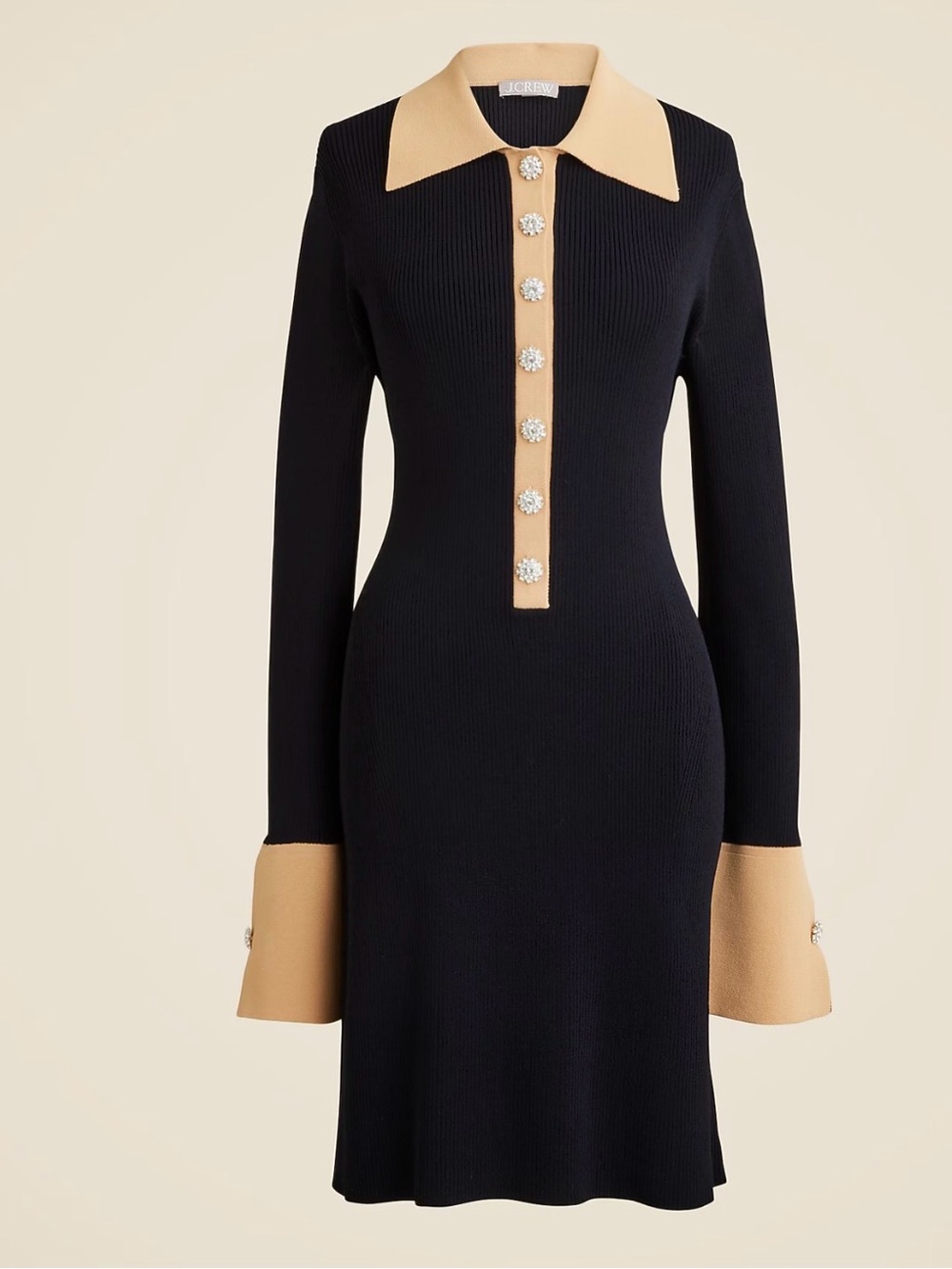 J.Crew Ribbed Sweater Polo Dress with Jewel Buttons